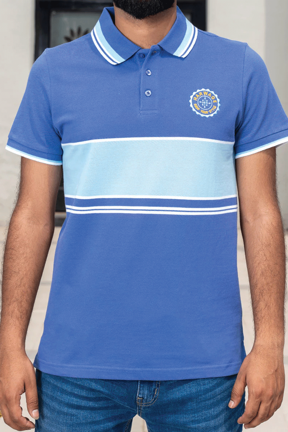 Men Dyed Yarn Polo Shirt - Very Peri