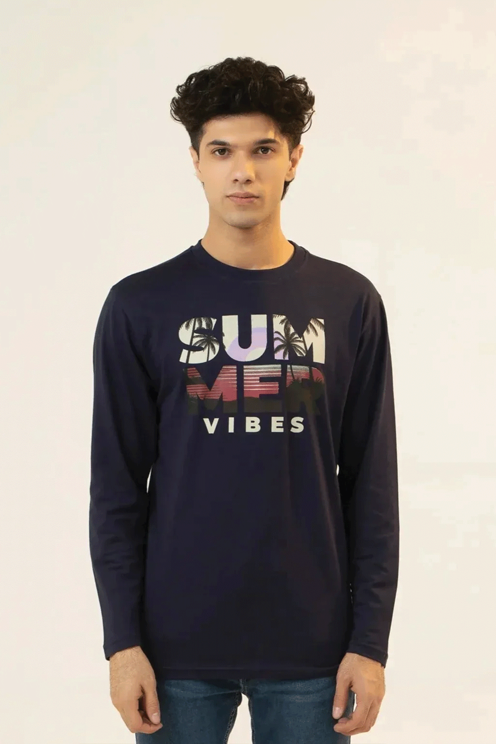 Men Full Sleeve T-Shirt - Navy Blue
