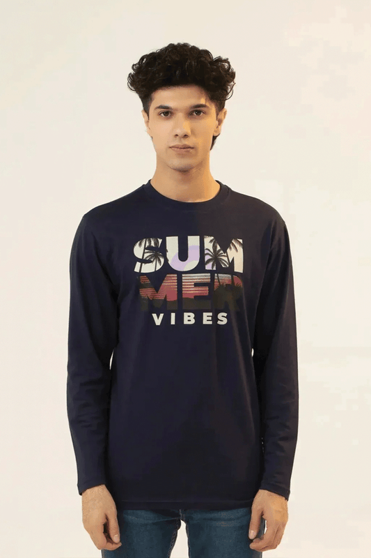 Men Full Sleeve T-Shirt - Navy Blue