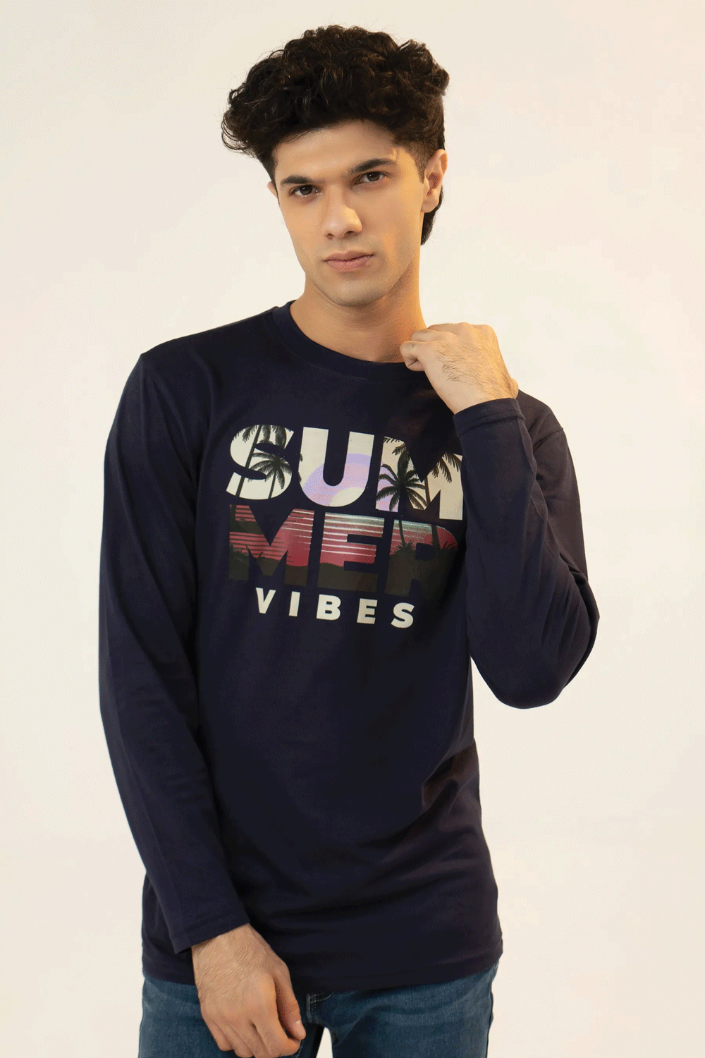 Men Full Sleeve T-Shirt - Navy Blue