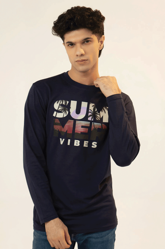 Men Full Sleeve T-Shirt - Navy Blue