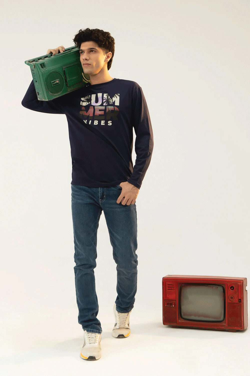 Men Full Sleeve T-Shirt - Navy Blue