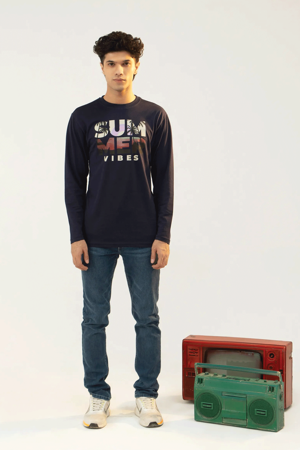 Men Full Sleeve T-Shirt - Navy Blue