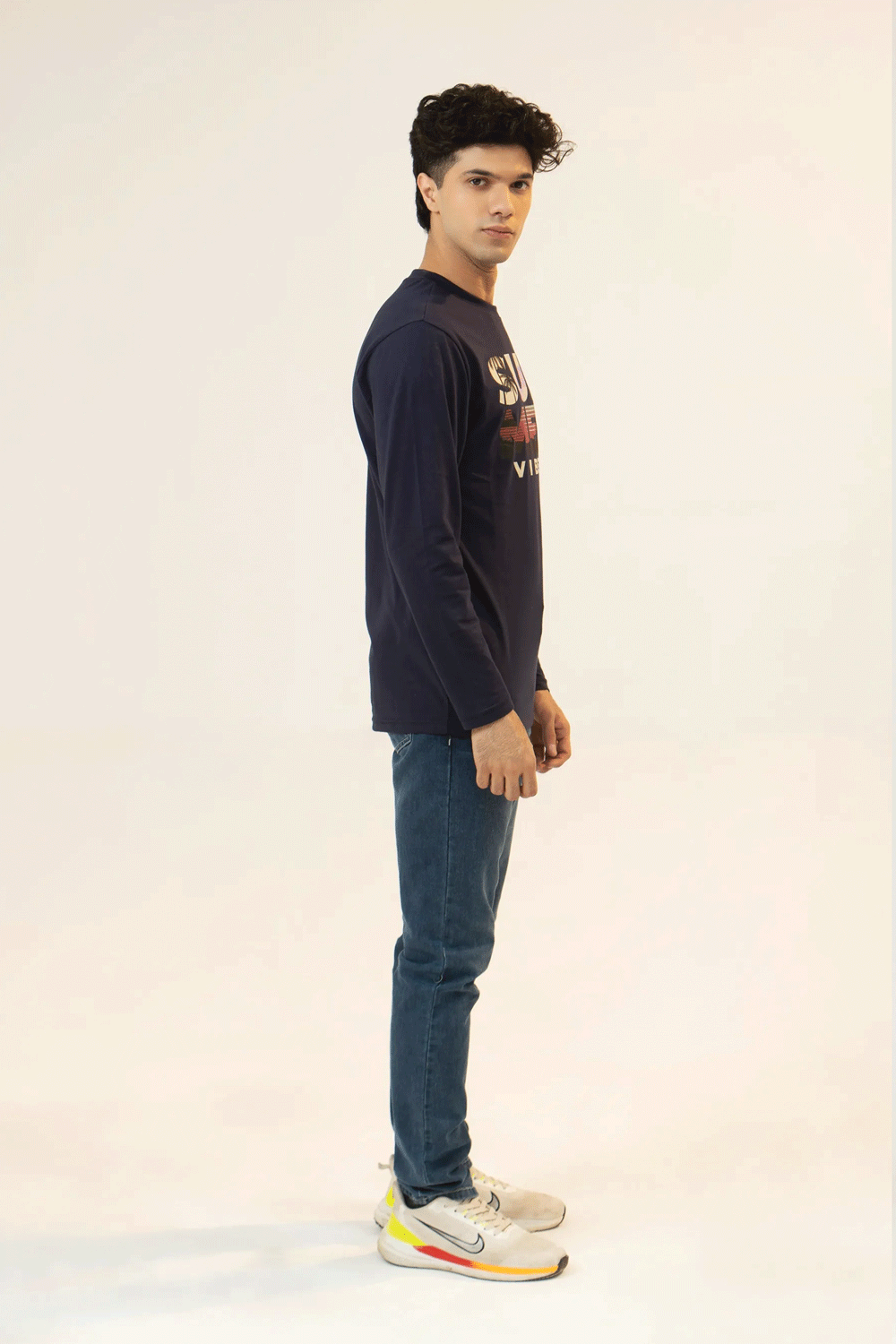 Men Full Sleeve T-Shirt - Navy Blue
