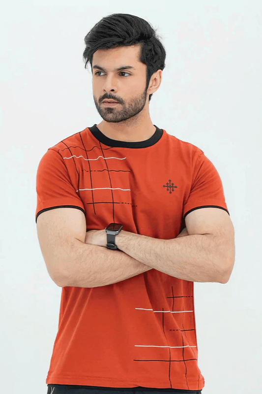 Men Graphic Crew Neck T-Shirt - Chocolate Red