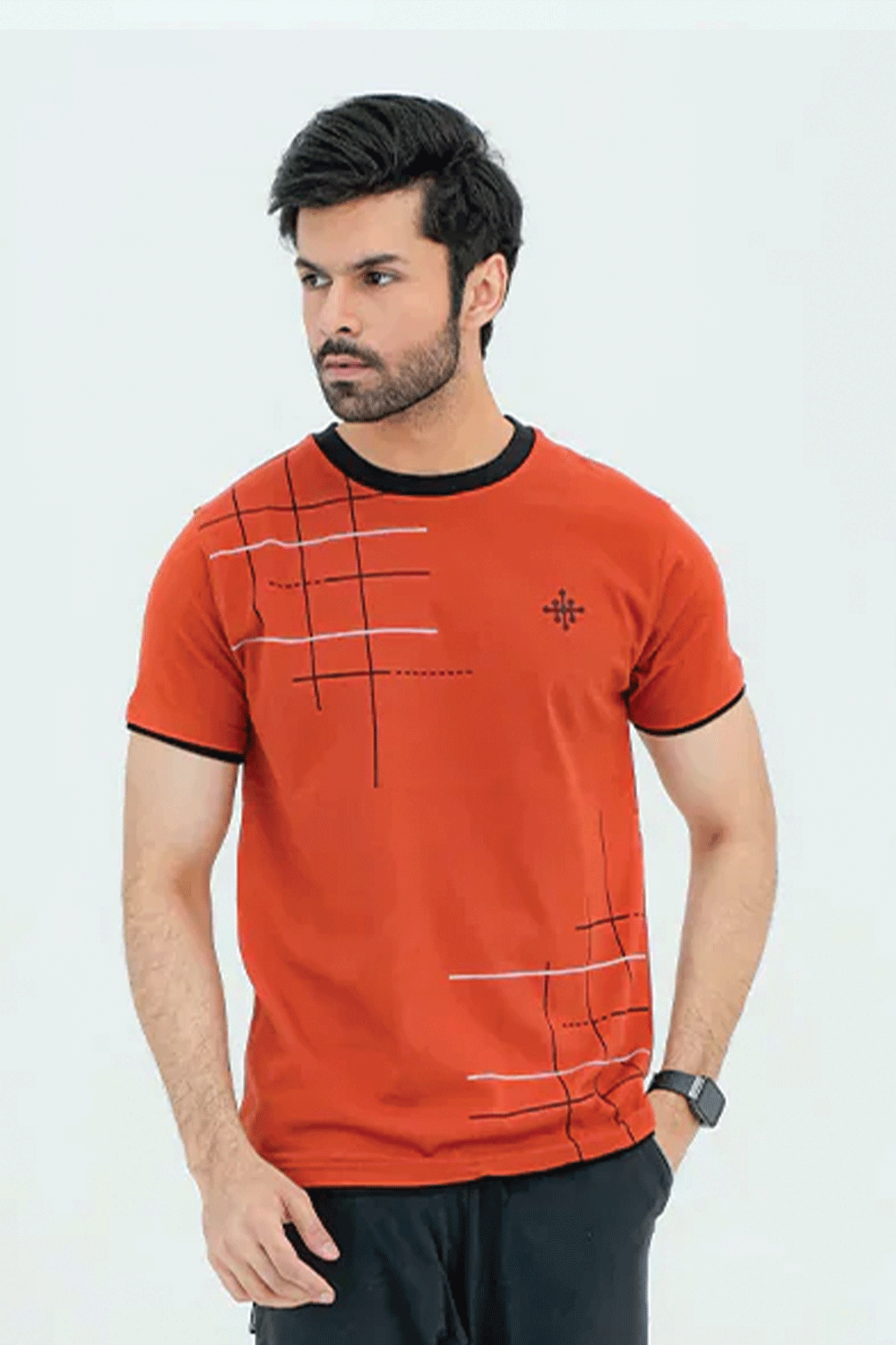 Men Graphic Crew Neck T-Shirt - Chocolate Red