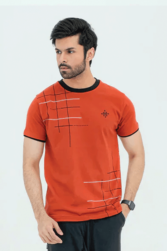 Men Graphic Crew Neck T-Shirt - Chocolate Red