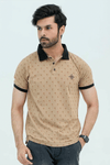 Men Graphic Polo with Contrast Trims - Beige