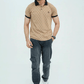 Men Graphic Polo with Contrast Trims - Beige