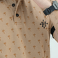 Men Graphic Polo with Contrast Trims - Beige