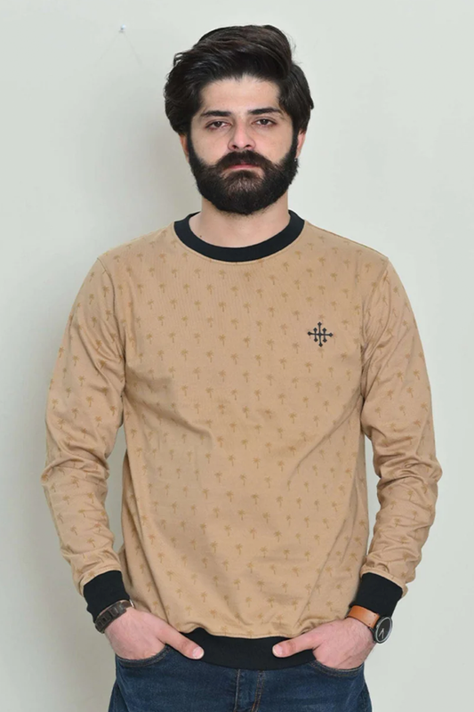 Men Palm Rotatory Design Sweatshirt – Beige