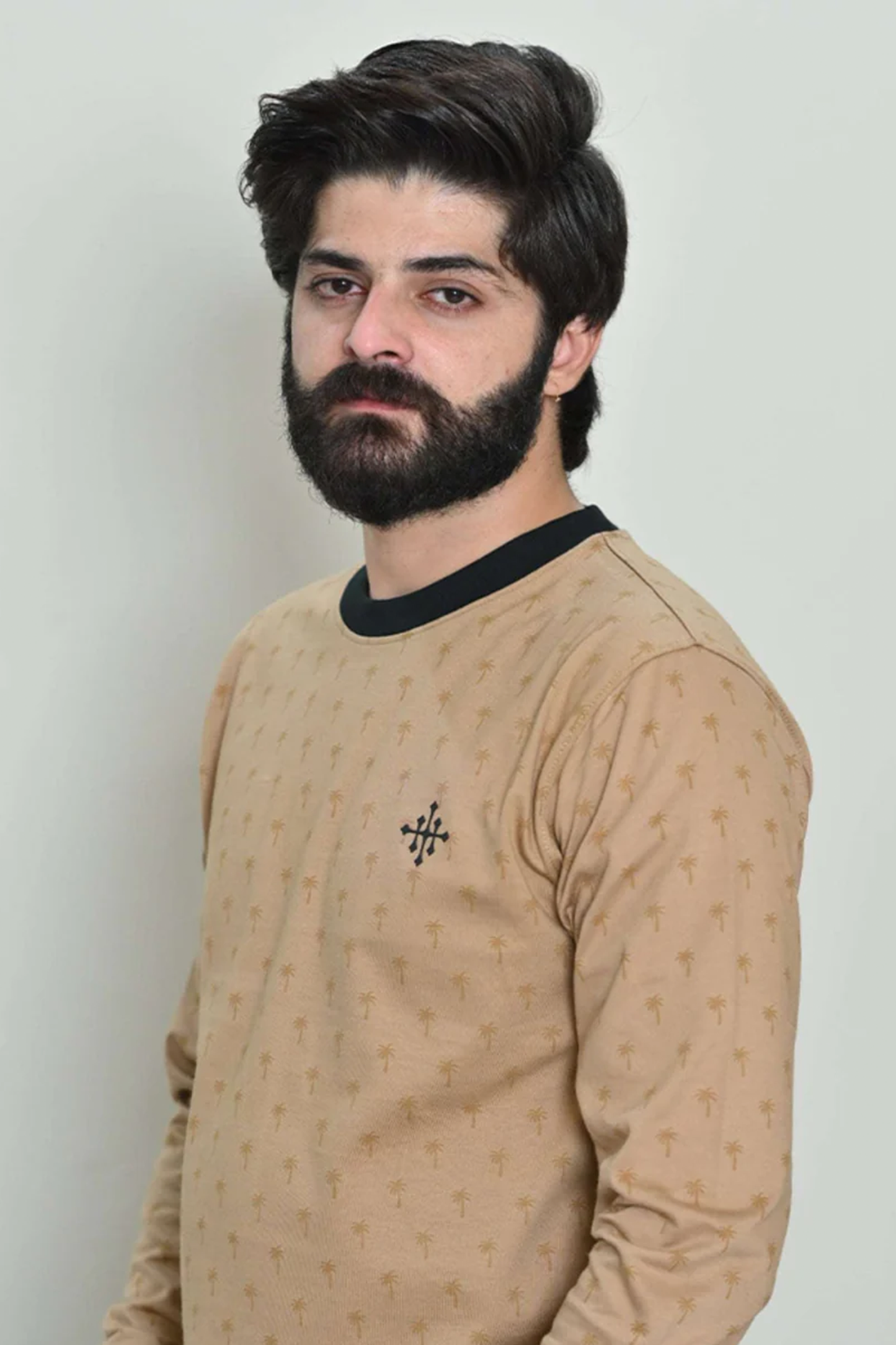 Men Palm Rotatory Design Sweatshirt – Beige