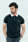 Men Polo Shirt with Contrast Trims - Jet Black