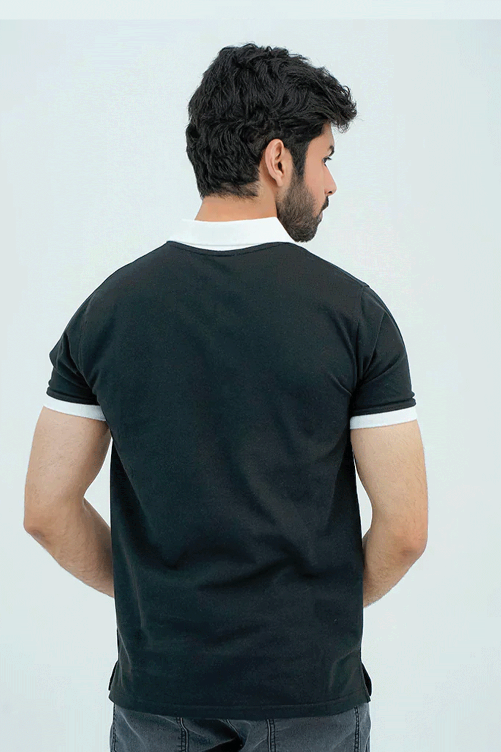Men Polo Shirt with Contrast Trims - Jet Black