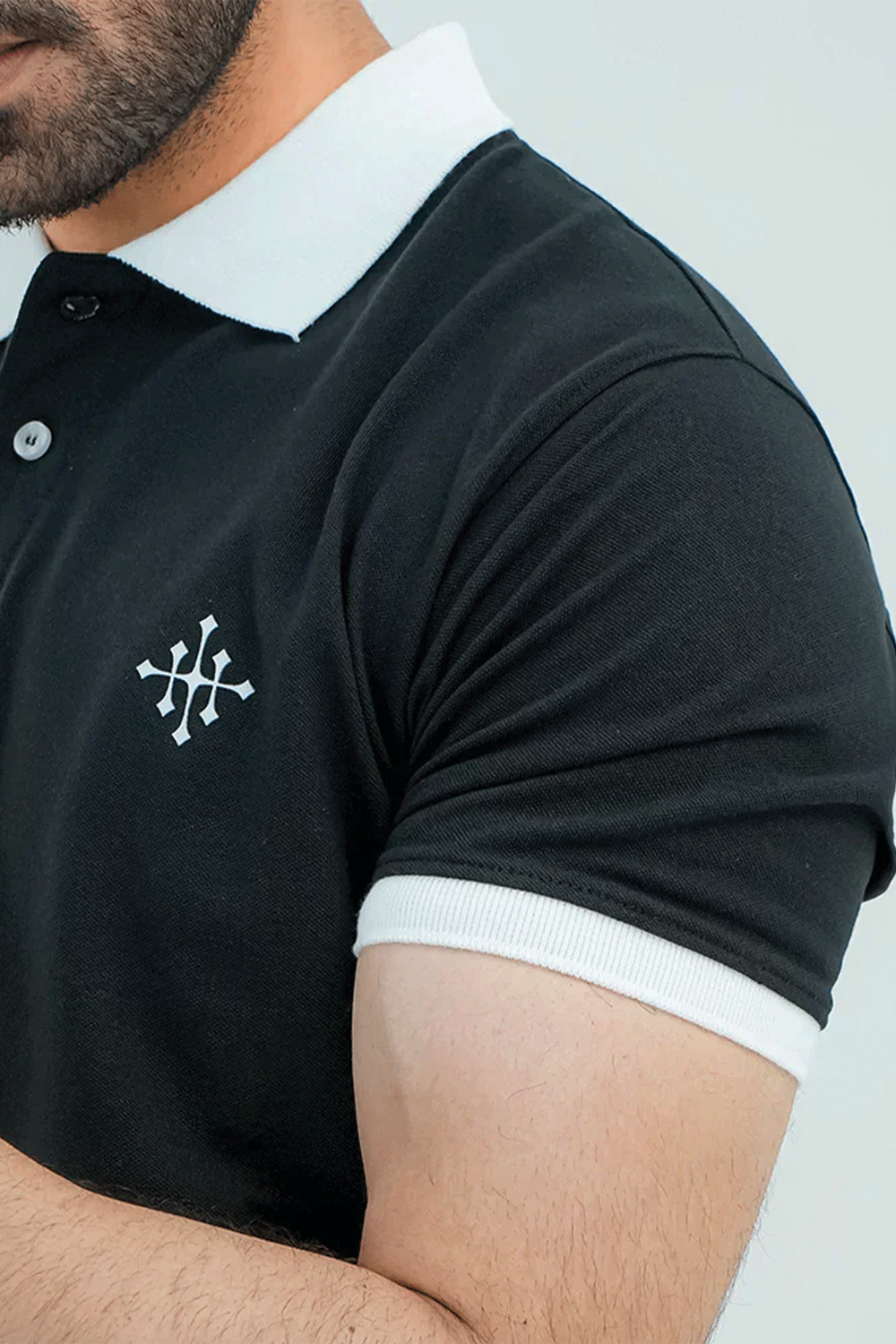 Men Polo Shirt with Contrast Trims - Jet Black