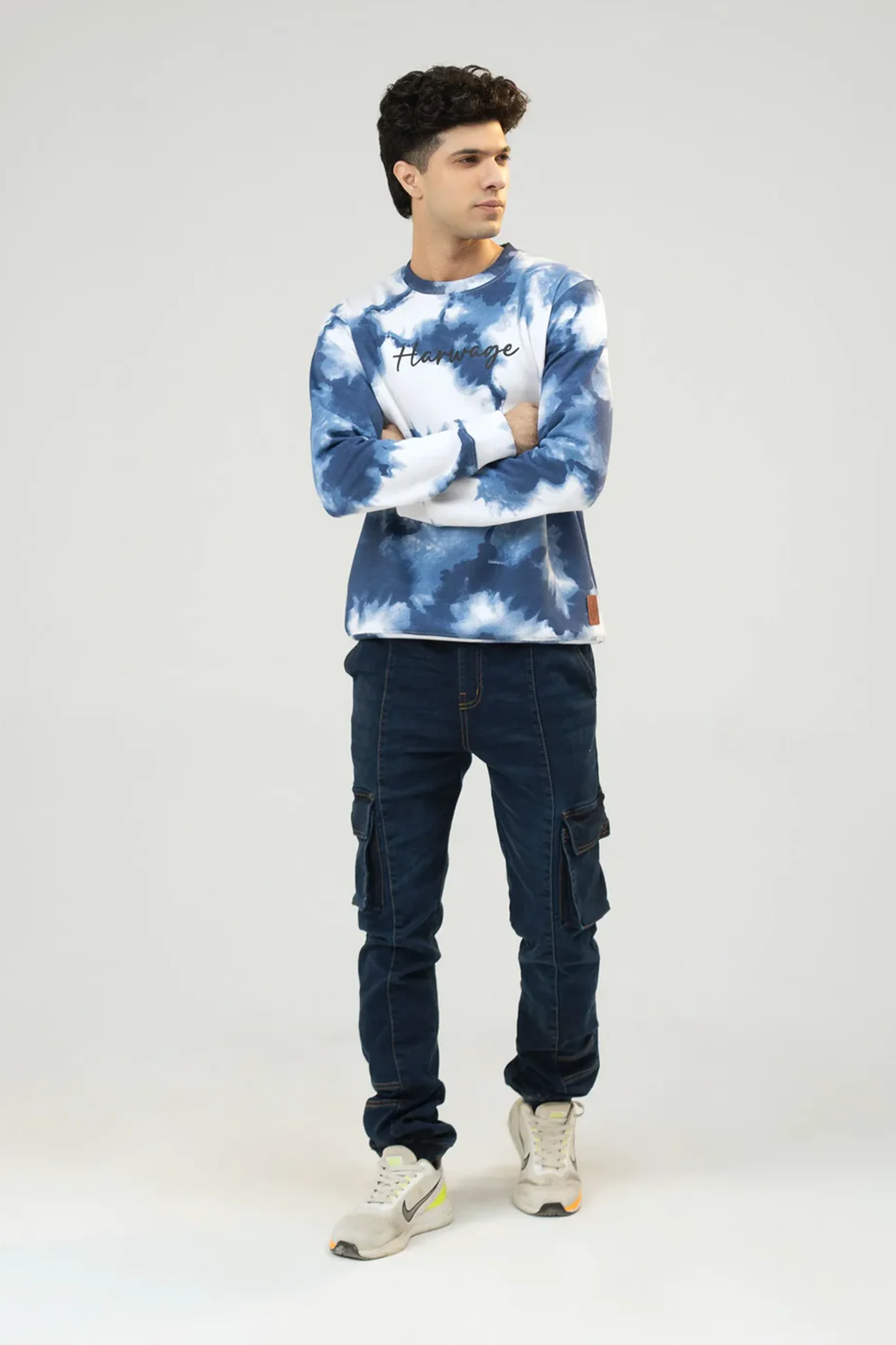 Men Regular Fit Sweatshirt - Blue Tie Dye Camouflage