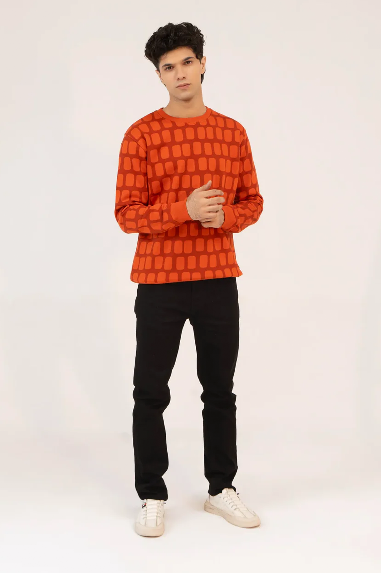 Men Regular Fit Sweatshirt - Red Geometric