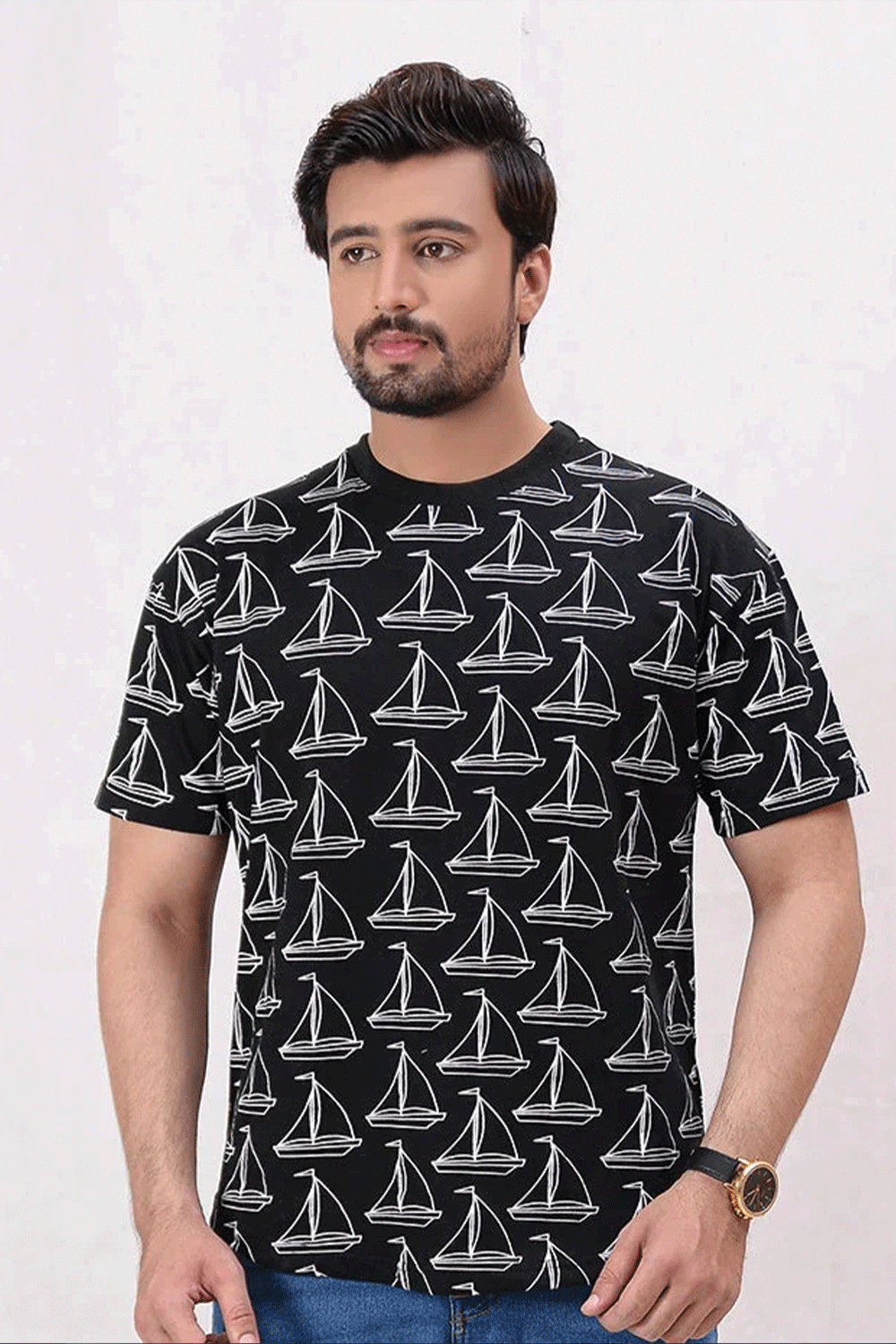 Men Rotatory Printed T Shirt - Black