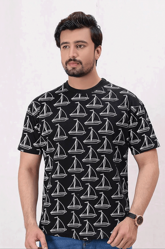 Men Rotatory Printed T Shirt - Black