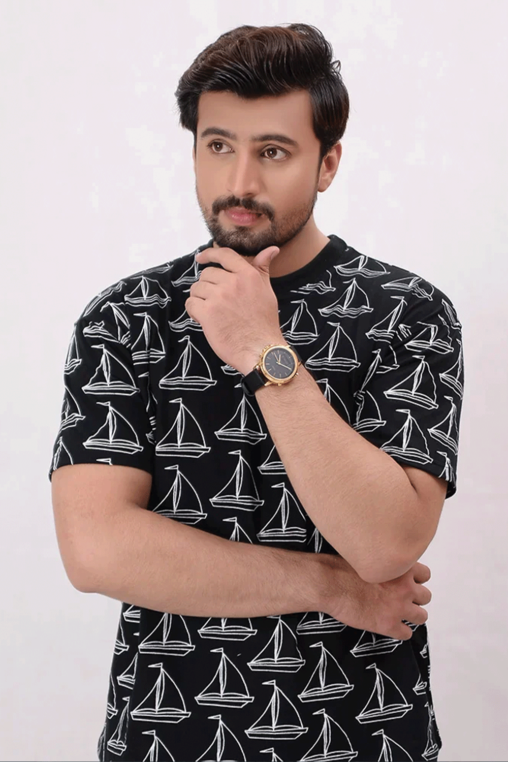 Men Rotatory Printed T Shirt - Black