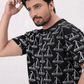 Men Rotatory Printed T Shirt - Black