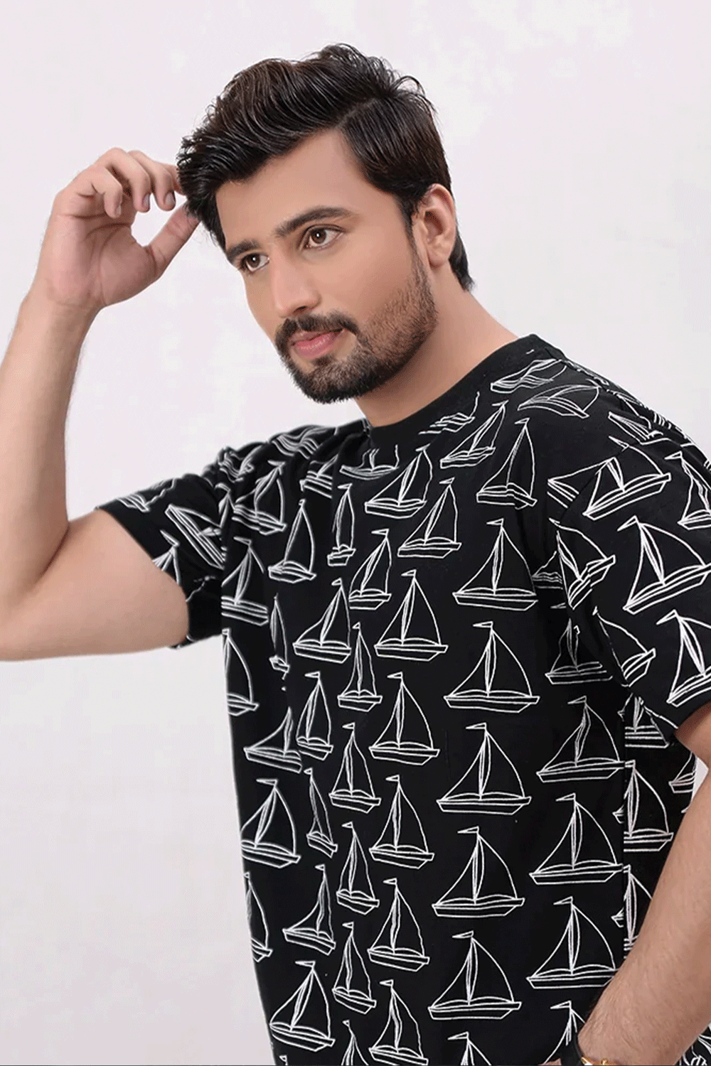 Men Rotatory Printed T Shirt - Black