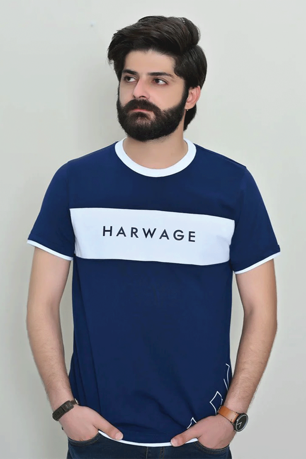 Men Round Neck T Shirt - Navy Blue