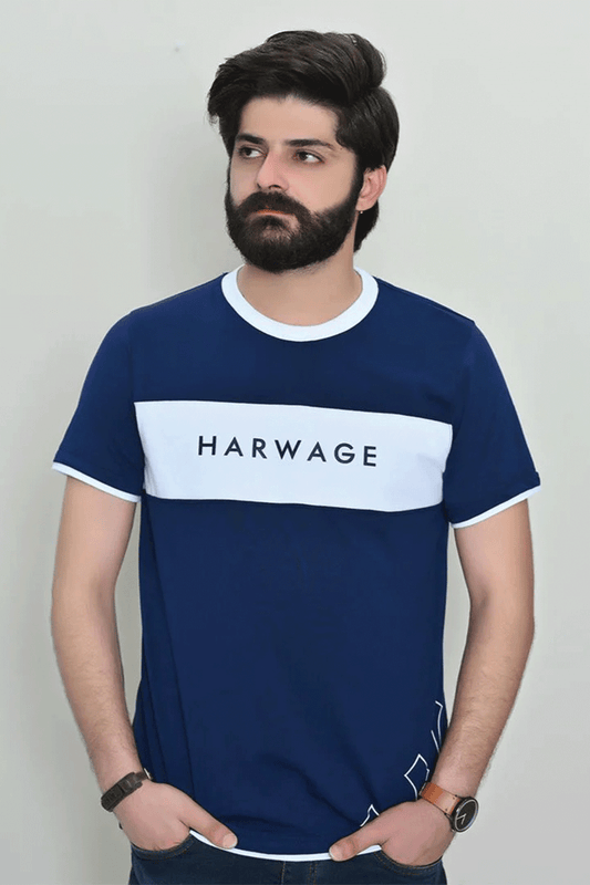 Men Round Neck T Shirt - Navy Blue