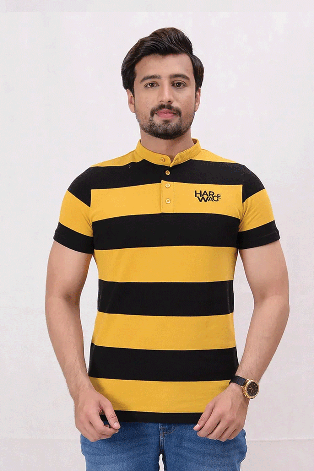 Men Stripe Polo Shirt - Black