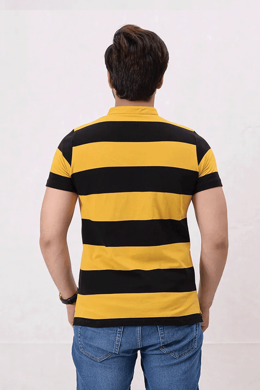 Men Stripe Polo Shirt - Black