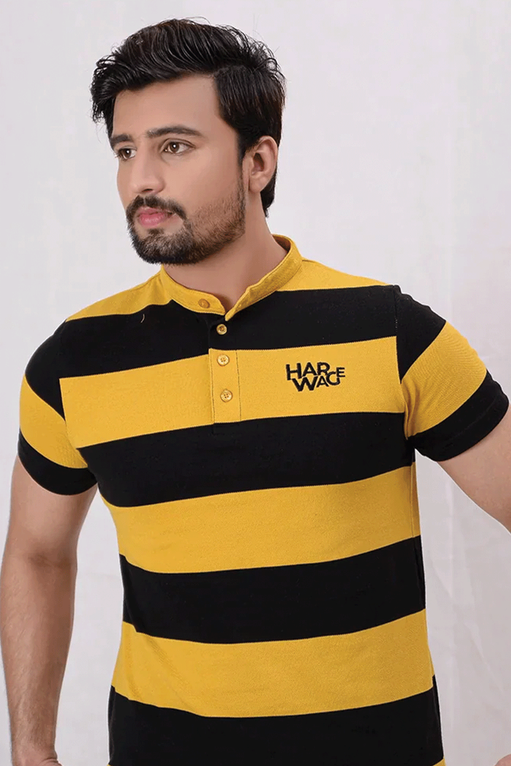 Men Stripe Polo Shirt - Black