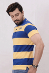 Men Stripe Polo Shirt - Mid Blue