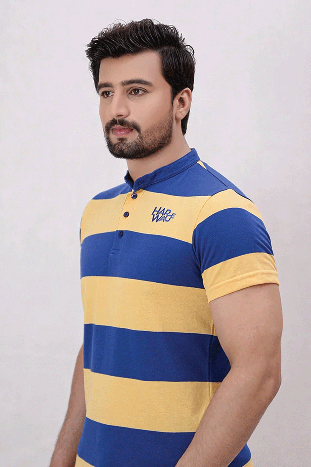 Men Stripe Polo Shirt - Mid Blue