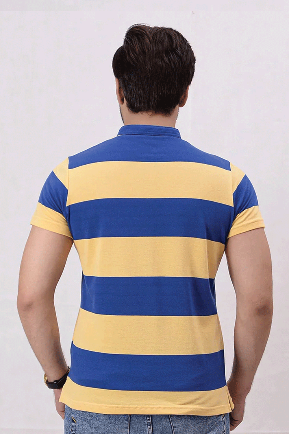 Men Stripe Polo Shirt - Mid Blue