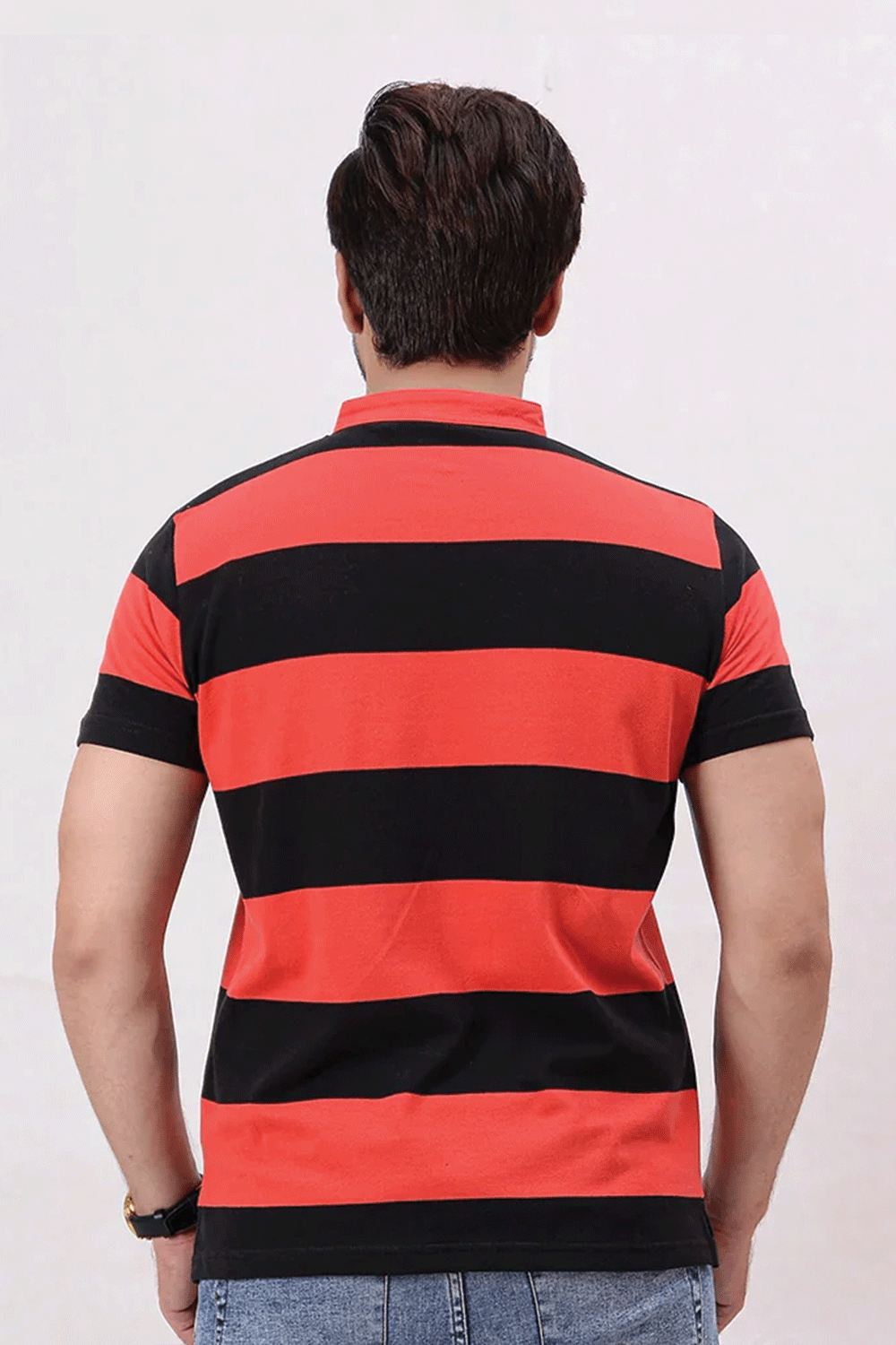 Men Stripe Polo Shirt - Red