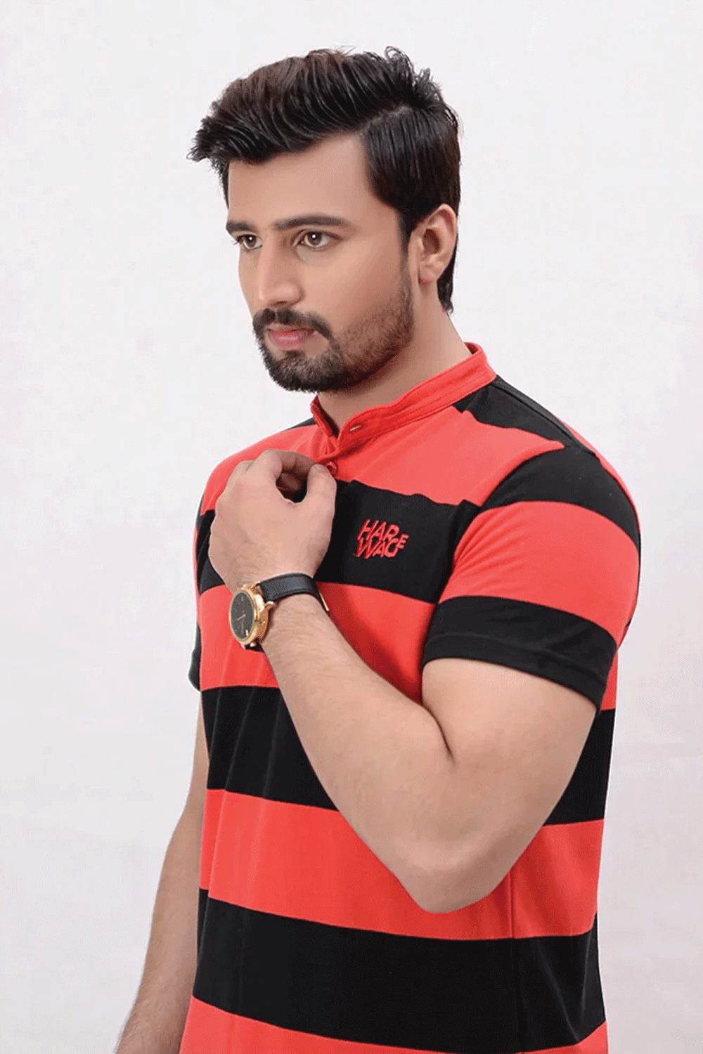 Men Stripe Polo Shirt - Red