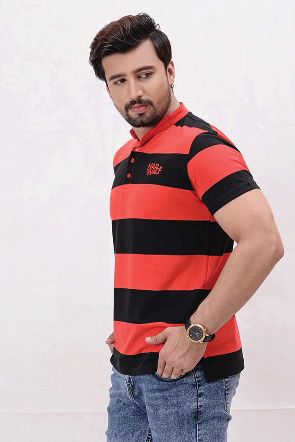 Men Stripe Polo Shirt - Red