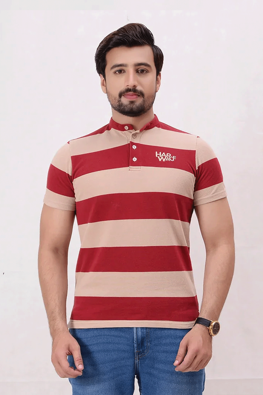 Men Stripe Polo Shirt - Sand Dollar