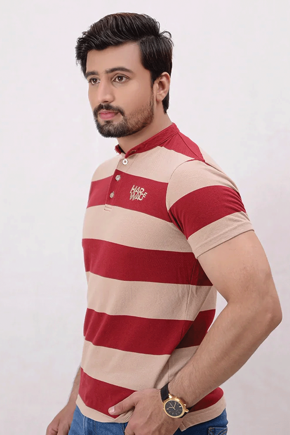 Men Stripe Polo Shirt - Sand Dollar