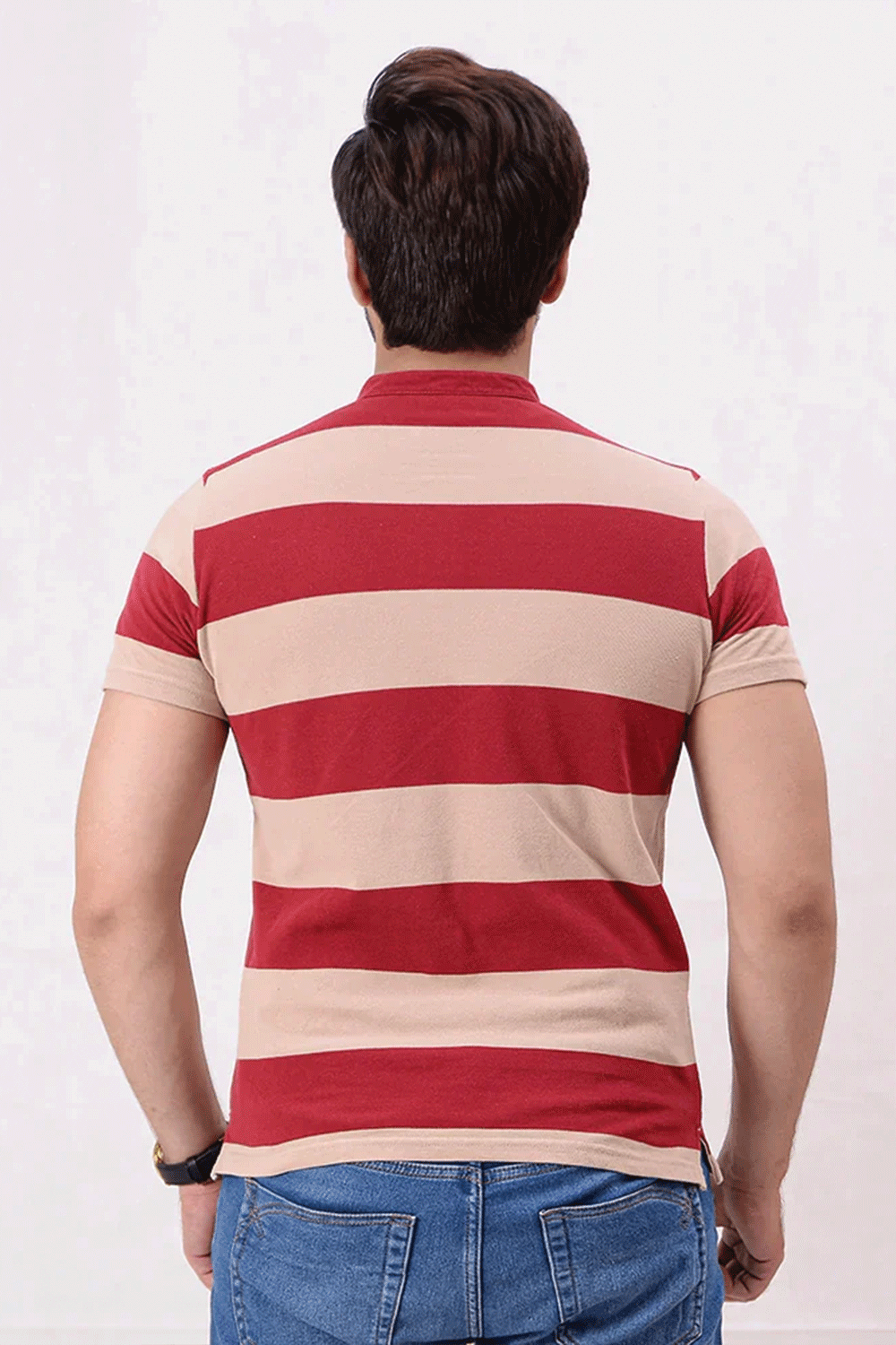 Men Stripe Polo Shirt - Sand Dollar