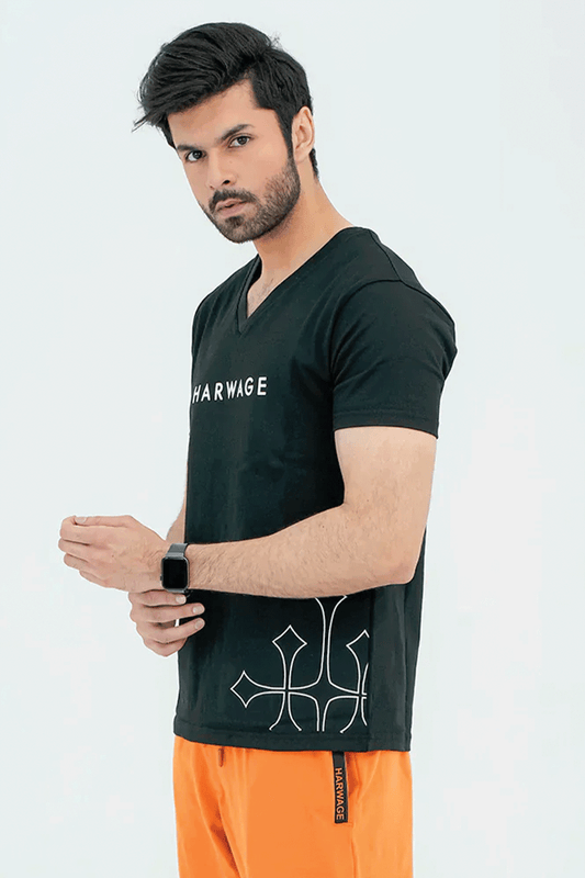 Men V Neck T Shirt - Black