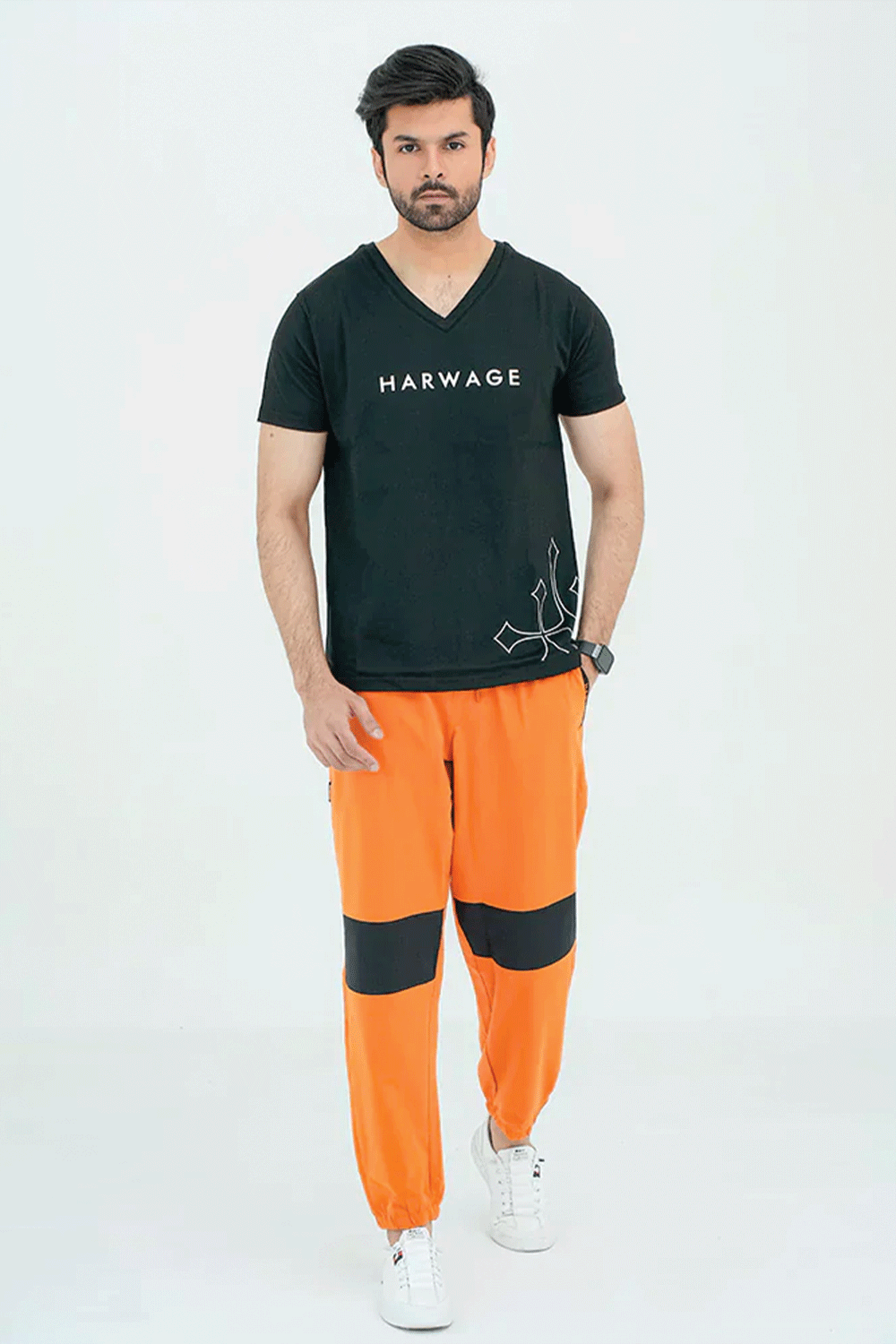 Men V Neck T Shirt - Black