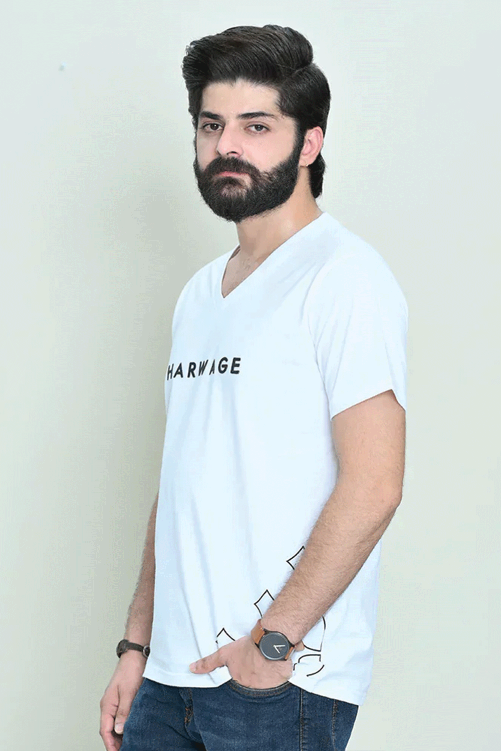 Men V Neck T Shirt – White