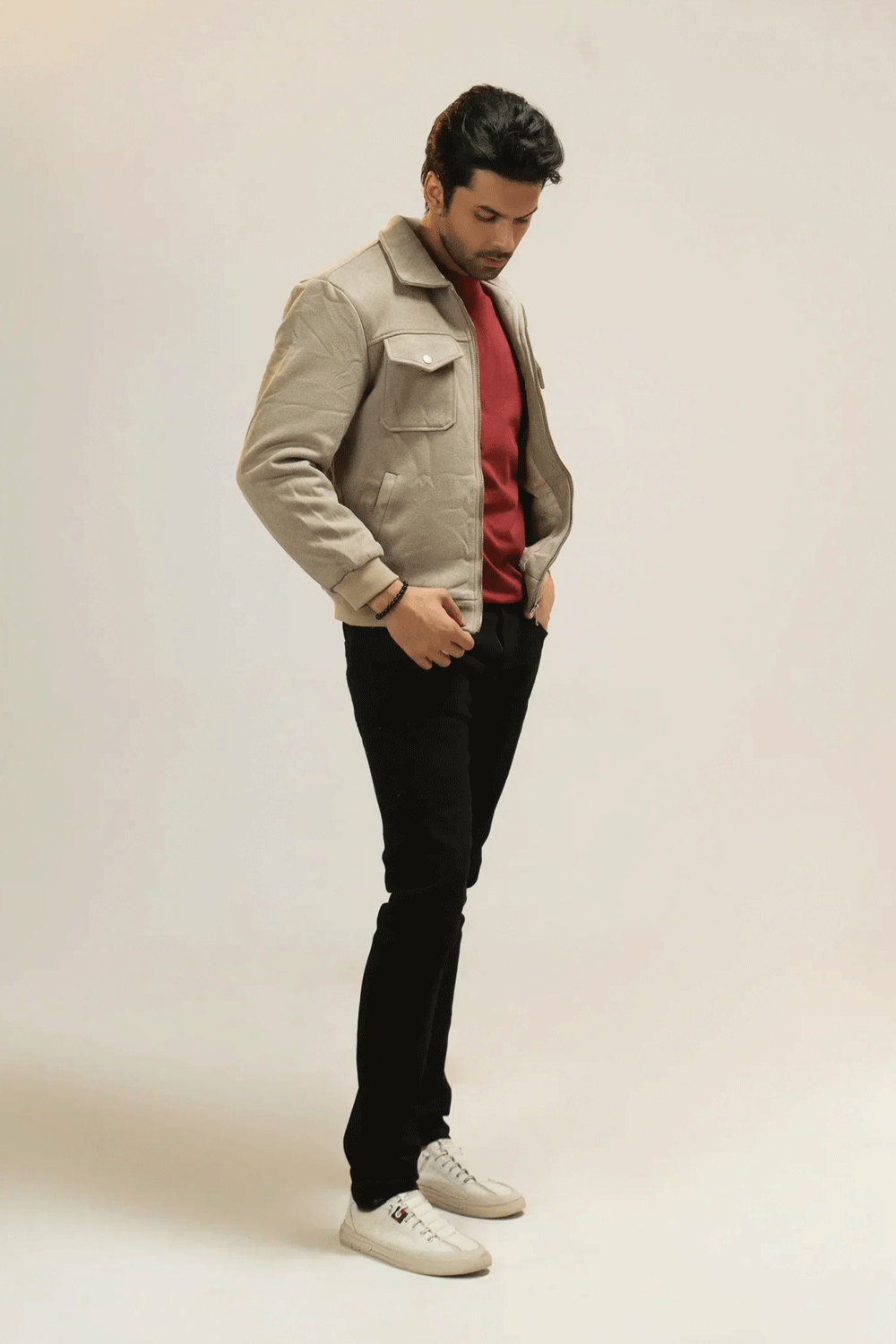 Men Woven Jacket - Beige