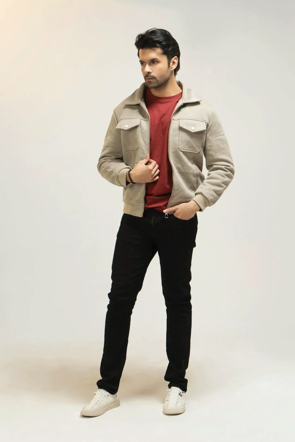 Men Woven Jacket - Beige