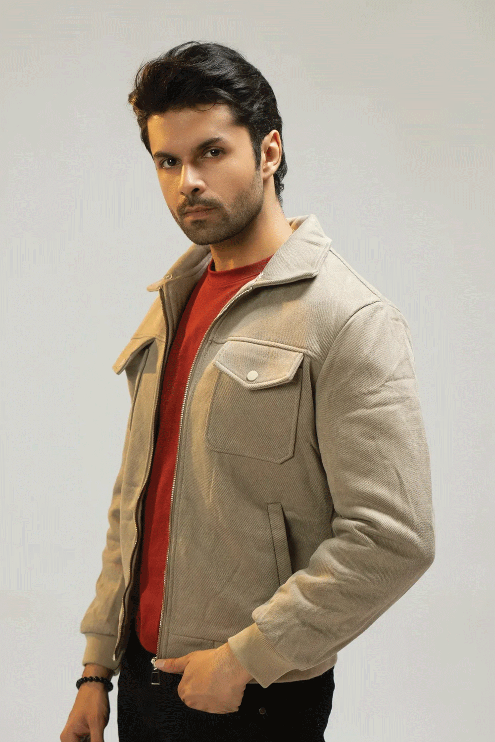 Men Woven Jacket - Beige