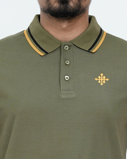 Men Contrast Tipping Polo Shirt - Olive Branch