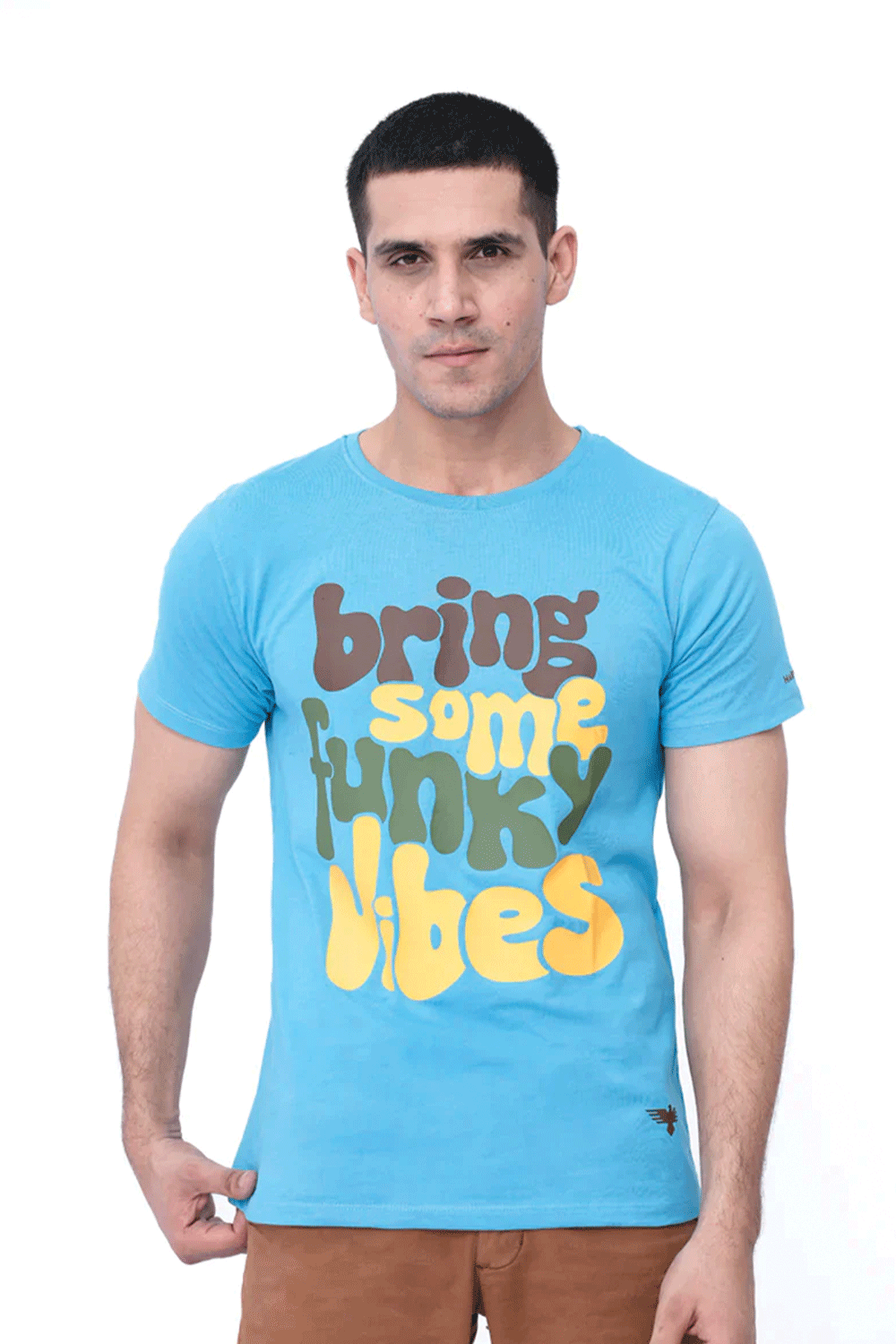 Men’s Graphic Printed T-Shirt – Cyan Blue