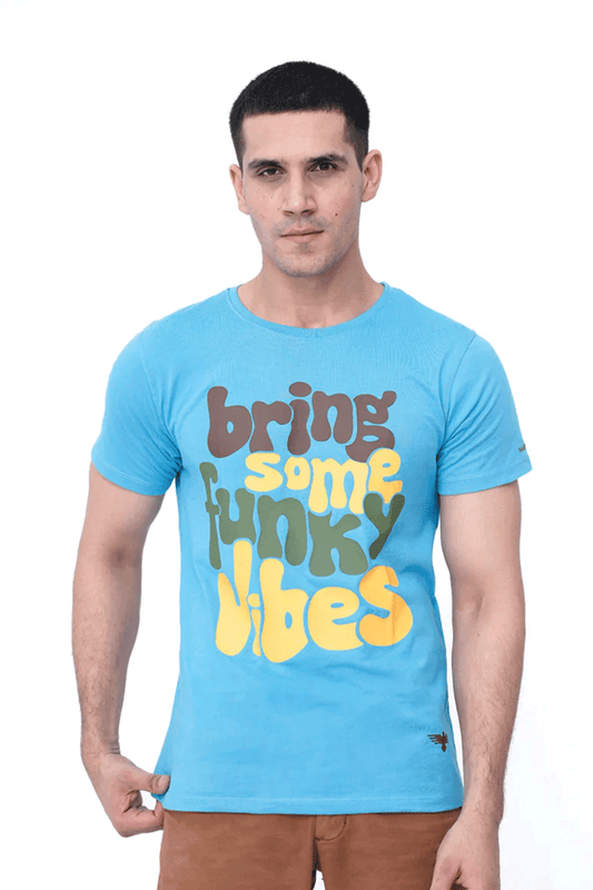 Men’s Graphic Printed T-Shirt – Cyan Blue