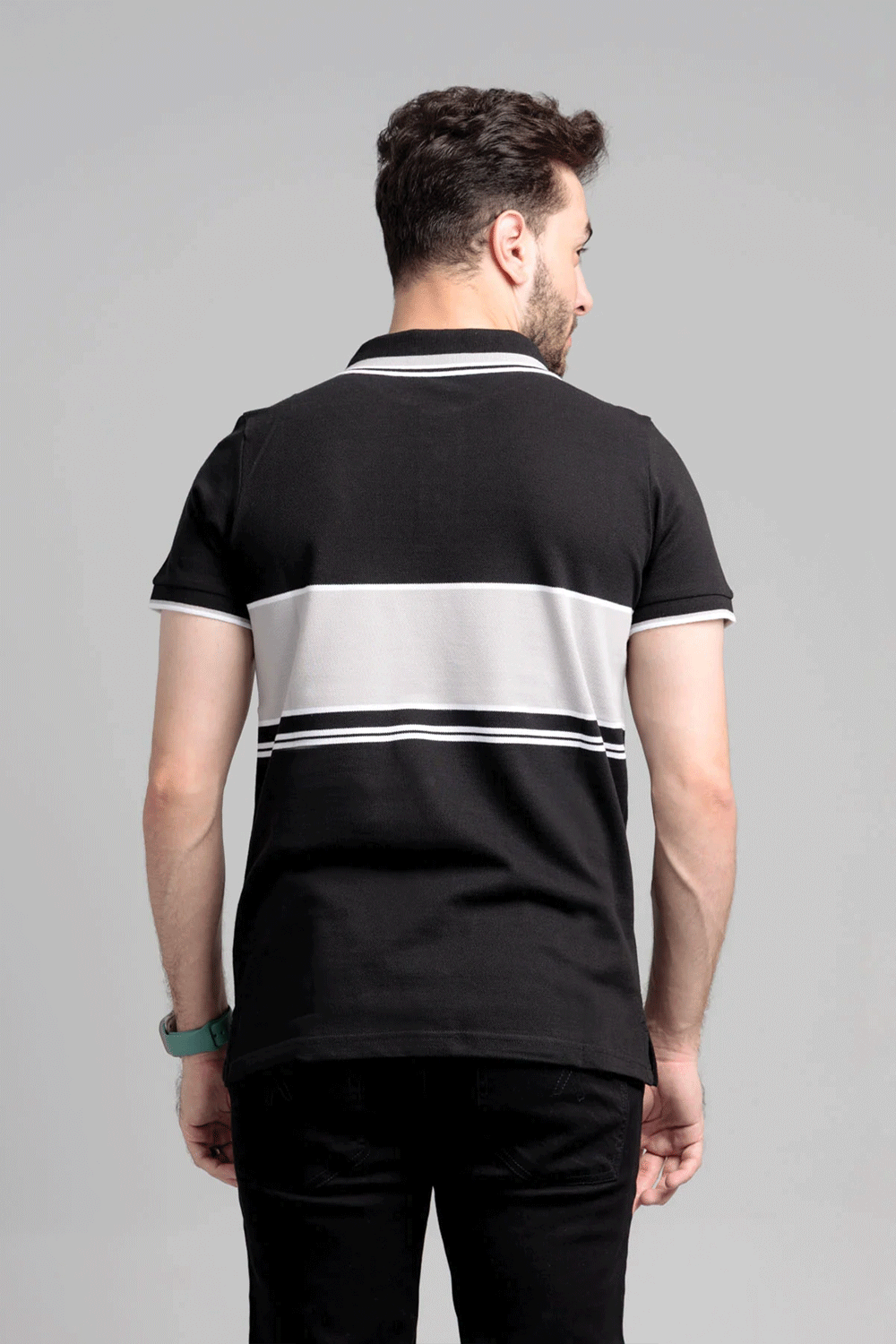 Men's Yarn Dyed Pique Polo Shirt - Jet Black & Quiet Grey